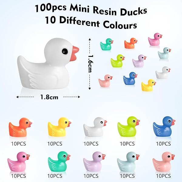 AiQInu Lot de 100 Pièces Mini Canard en Résine, 10 Couleurs - 1,6 x 1,8 cm Mini Canards de Bain, Mini Figurines de Canards, pour Aquarium, Jardin, Paysage - 2