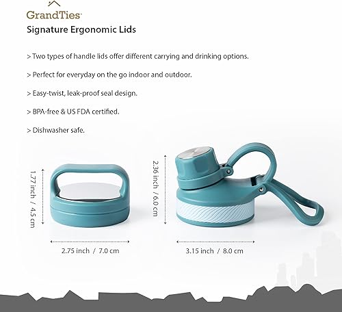 Miniatura 2 de GrandTies 2 Lids Sports Stainless Steel Water Bottles  Wide Mouth Vacuum Insulated Reusable Leak Proof BPA-Free Travel Metal Canteen, Thermos