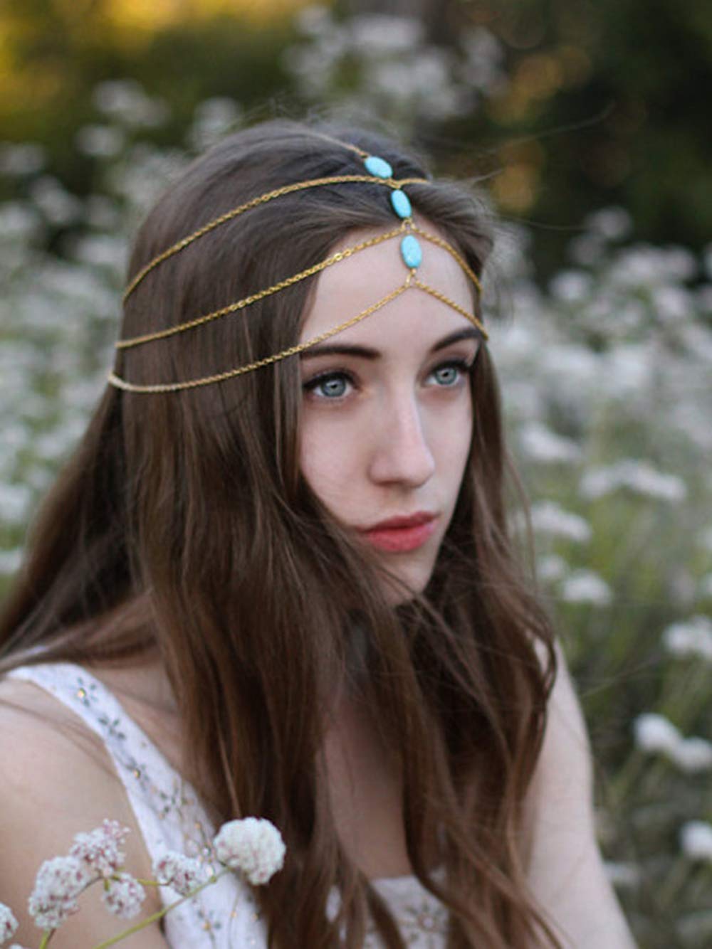 Dauphine New York Gold Boho Crystal Festival Headband HeadPiece Turquoise Bridal Dauphine New York Gold Boho Crystal Festival Headband  main image 4