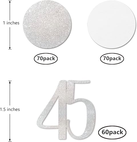 Miniatura 2 de Confeti plateado con purpurina 45, confeti número 45, 200 piezas de decoración de mesa de fiesta de aniversario