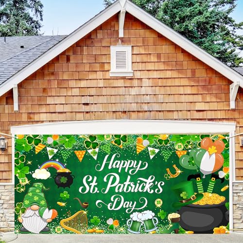 Avezano St. Patrick’s Day Garage Door Banner 6x13Ft Happy St Patricks Day Decorations Garage Door Cover Irish Gnome Shamrock Backdrop for St Patricks Day Party Outdoor Indoor by Avezano - Image 6