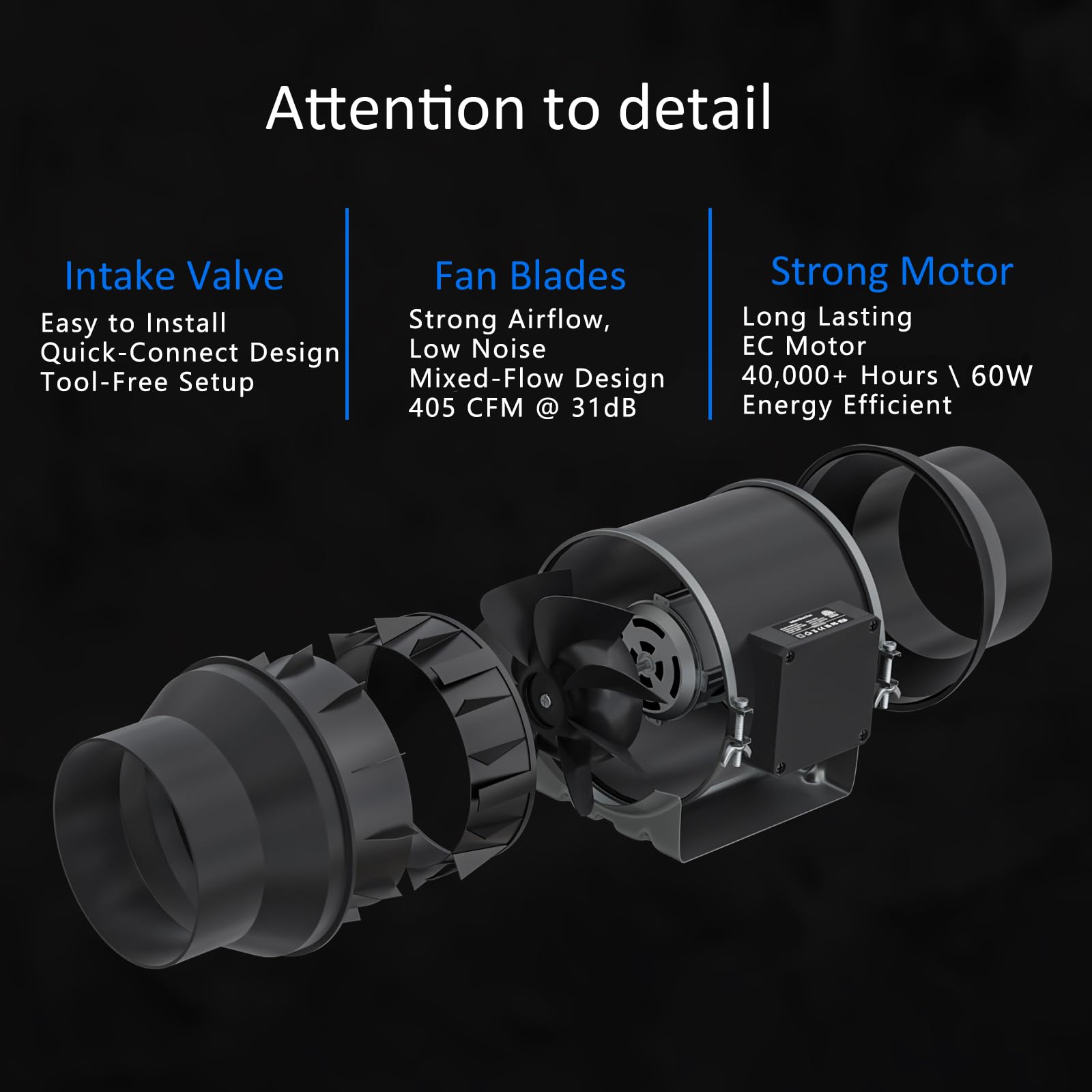 Amazon.com: Toolazy 6 Inch Inline Duct Fan, 405 CFM Quiet EC Motor