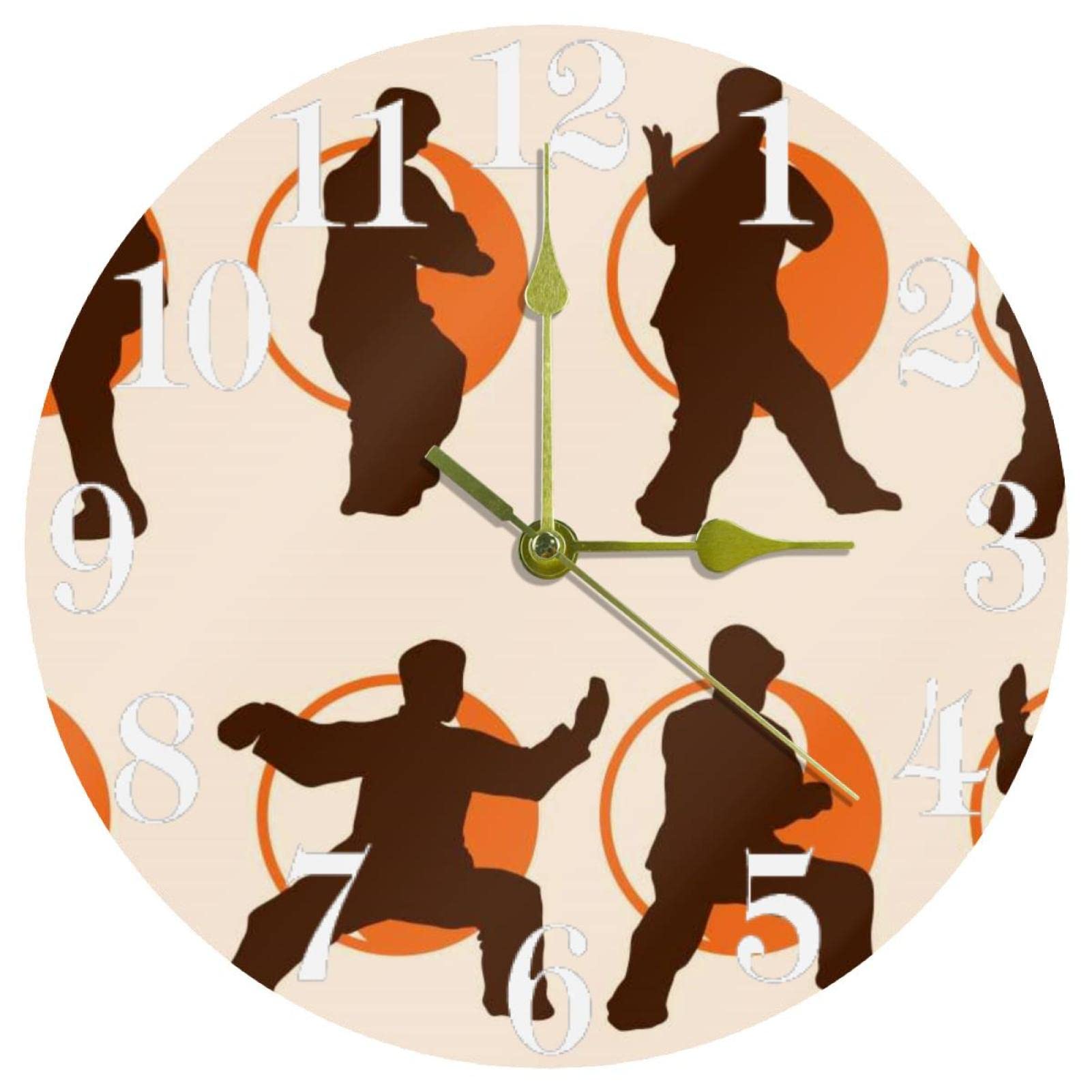 Horloge murale Tai Chi de 25,4 cm : un modèle rond et silencieux à pile