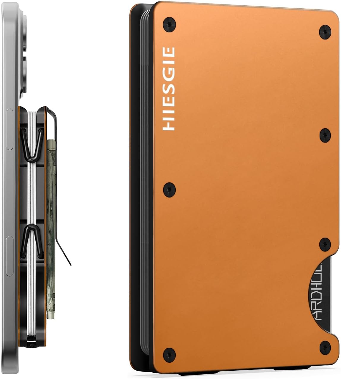 Compatible with MagSafe Wallet, Slim Wallet for Men with Money Clip, Rfid Blocking Metal Card Holder, Minimalist Magnetic Wallet Compatible with iPhone 16/15/14/13/12 Series - Orange