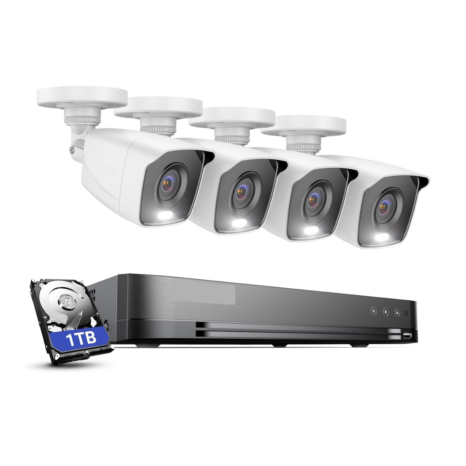 Kit Video Surveillance, Kit DVR 4K Ultra HD 8CH H.265 + système de sécurité CCTV 4 pièces système de vidéosurveillance 8MP IR Kit de vidéosurveillance Nocturne extérieure(2T)