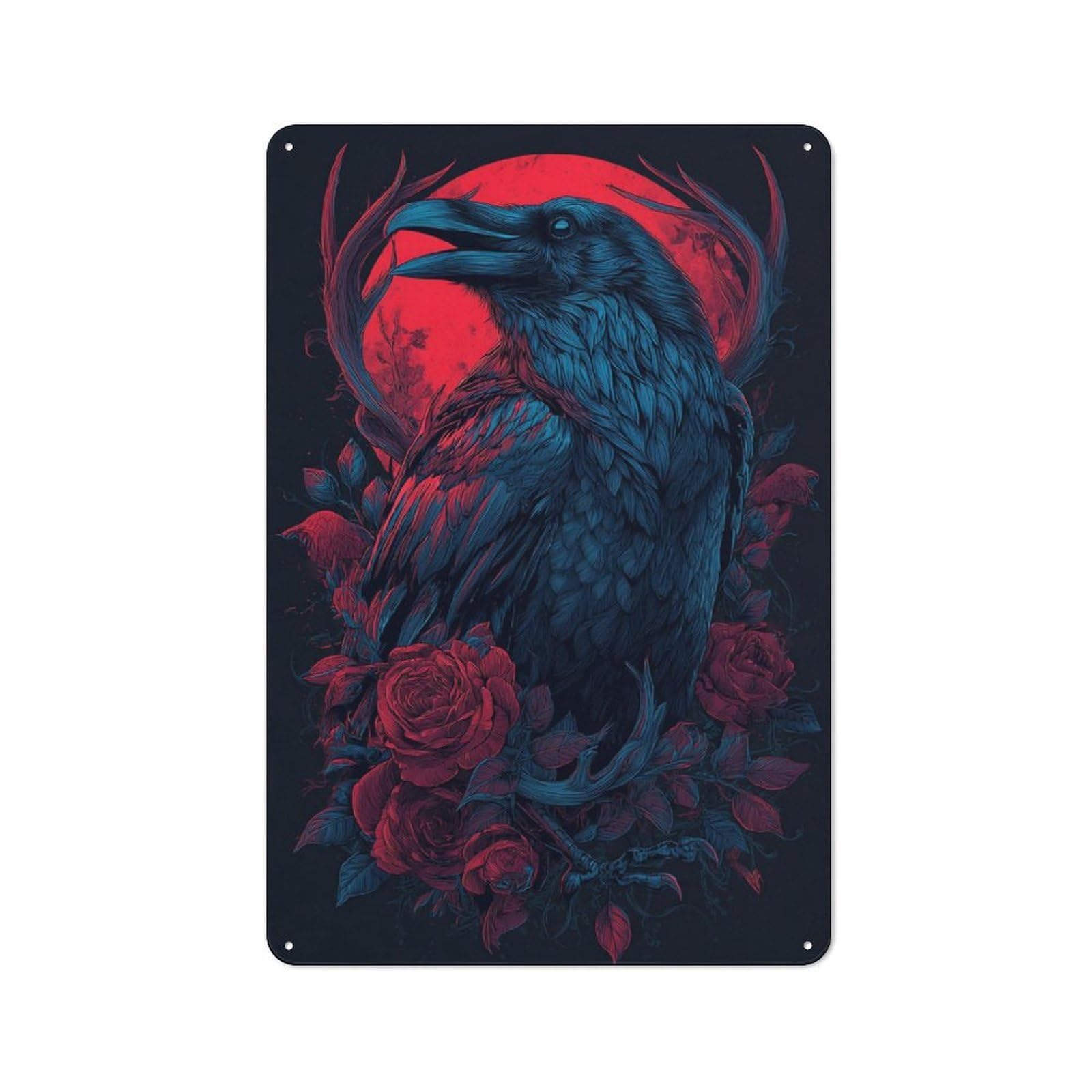 Raven And Roses Office Metal Sign 30x20cm, Understated Office Wall Decor for Workspace, Cafe, Shop Or Desk Area