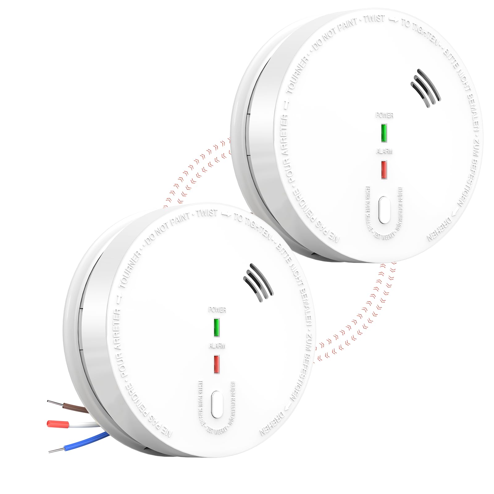 GS517A Wired Smoke Alarm Mains powered, Interlinked Mains Smoke Detector 1 Year Replaceable Battery Back-up, Fire Alarm with Silence Button, EN 14604 Standard (2-PACK)