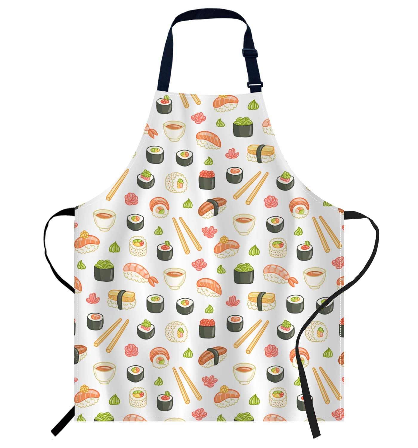 Smooffly Sushi & Rolls Pattern Apron, Unisex Adjustable Bib Apron for Home Restaurant, Coffee House, Sushi and Rolls Pattern
