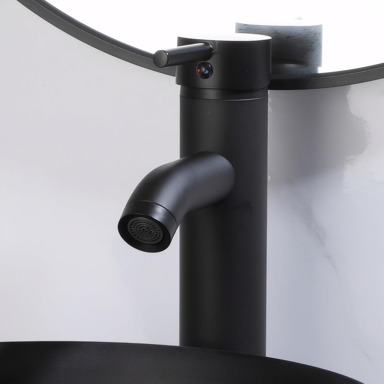 13” Bathroom Sink Stone Resin Vessel Sink with Faucet and Pop-up Drain Combo Round Bathroom Vessel Sink Black Bathroom Sink Above Counter Small Bowl