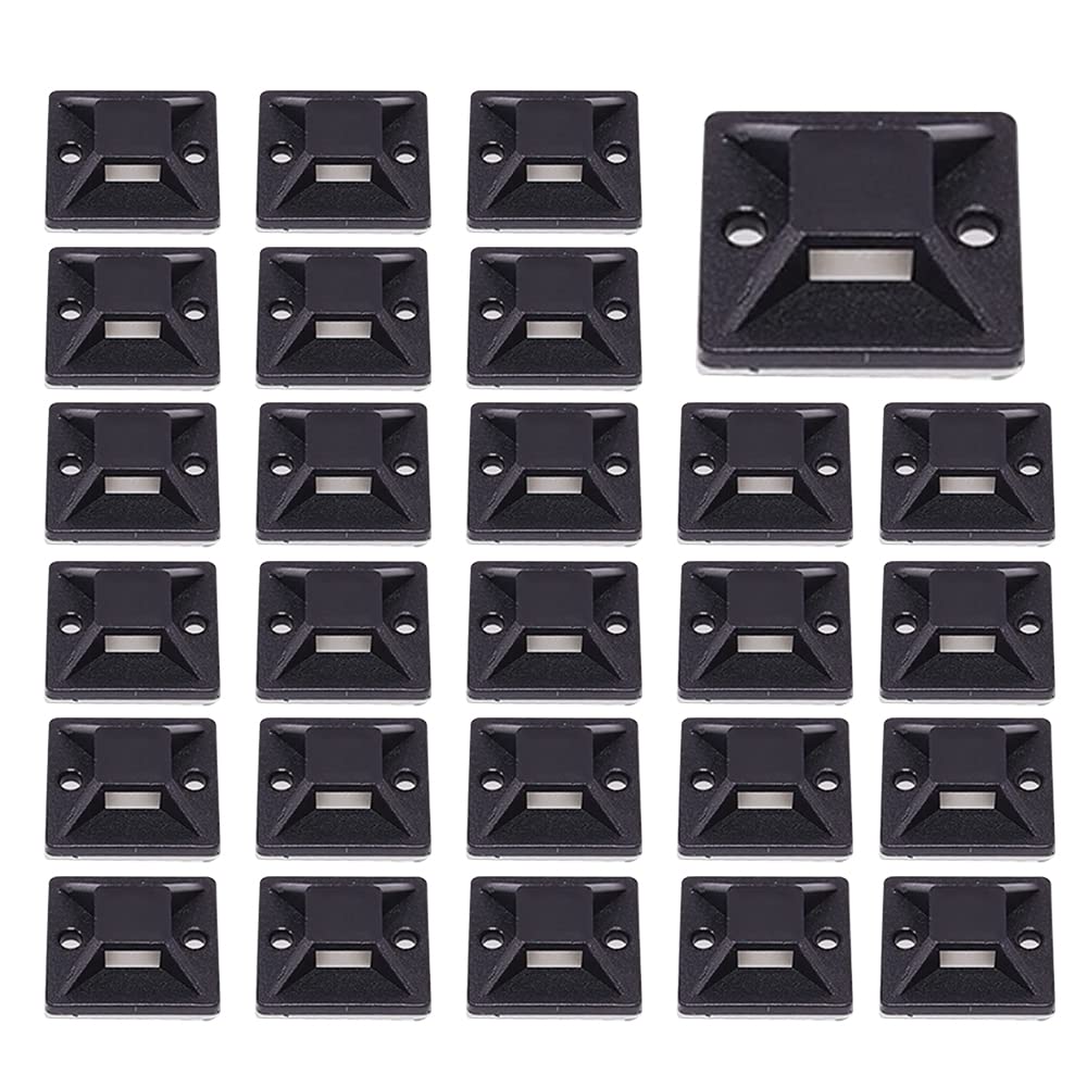 YUANHONGJIAN 100 Pcs Black Plastic Protective Cable Ties Adhesive Mounts Self Adhesive Wire Tie Base Holders for Home Office Workshop