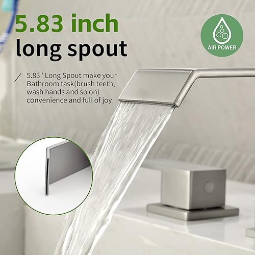 Miniatura 4 de Grifos de baño para fregadero de 3 agujeros de cascada generalizada grifo de lavabo de 8 pulgadas grifo de lavabo de baño grifos de tocador níquel