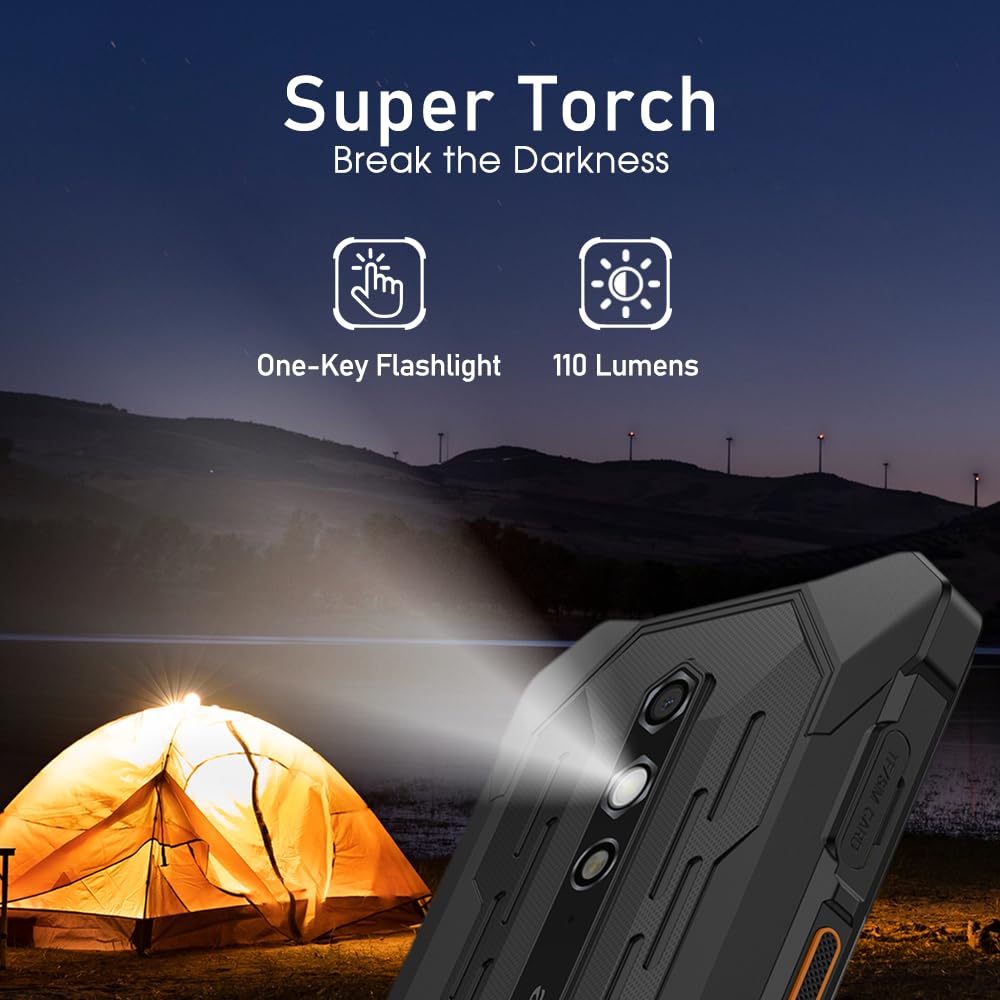 RugKing 2 Pro Móvil Irrompible Android 15, 4G Móvil Indestructible con IA, 8GB+128GB/2TB, 5.45" HD+, 13MP+5MP, 4550mAh, Smartphone Impermeable IP68, 4G Doble SIM/5G WiFi/NFC/OTG/GPS/FM,Naranja