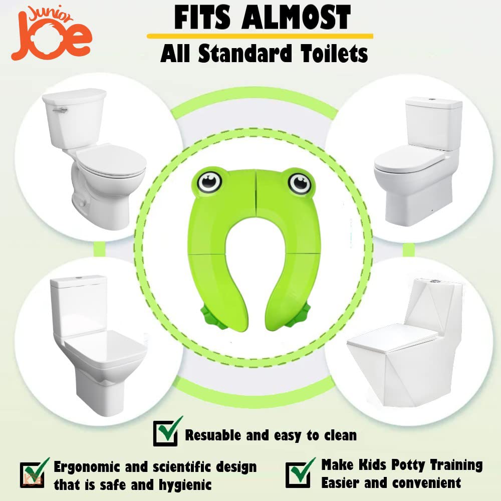 JUNIOR JOE Plastic Travel Portable Potty Seat For Kids Non-Slip Foldable Toilet Seat Pad With Carry Bag Green 2
