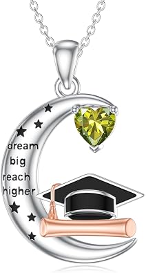 Graduation Gifts for Her Class of 2025 Graduation Necklace 925 Sterling Silver Birthstone Bachelor Cap Pendant High School College Graduation Jewelry for Women Men