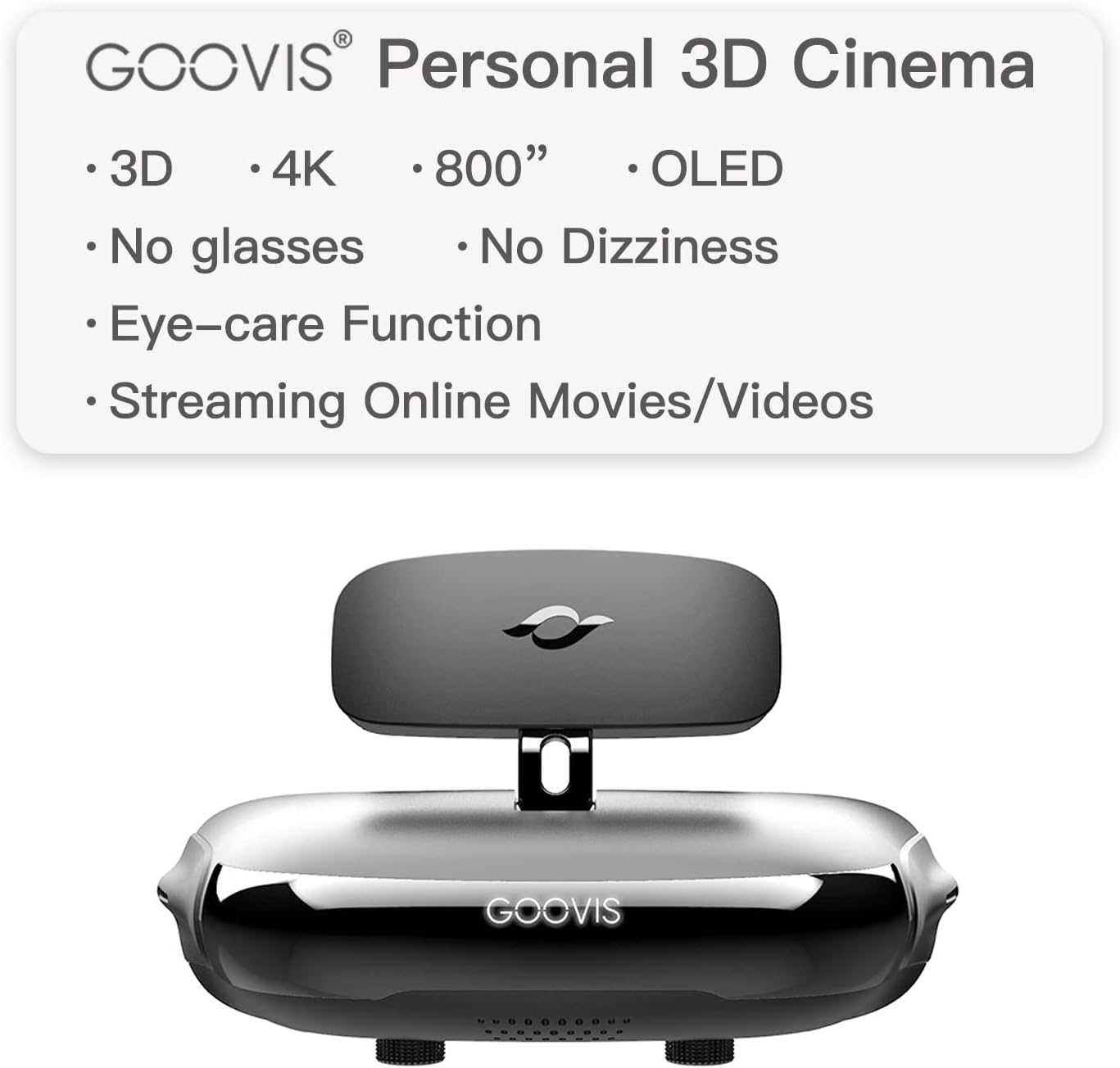 GOOVIS G2 with Sony 1920x1080x2 HD Giant Screen, 3D Privacy Theater Goggles Viewer Meta -Universe None VR HMD Monitor,Connected to Various Media Sources Directly Black