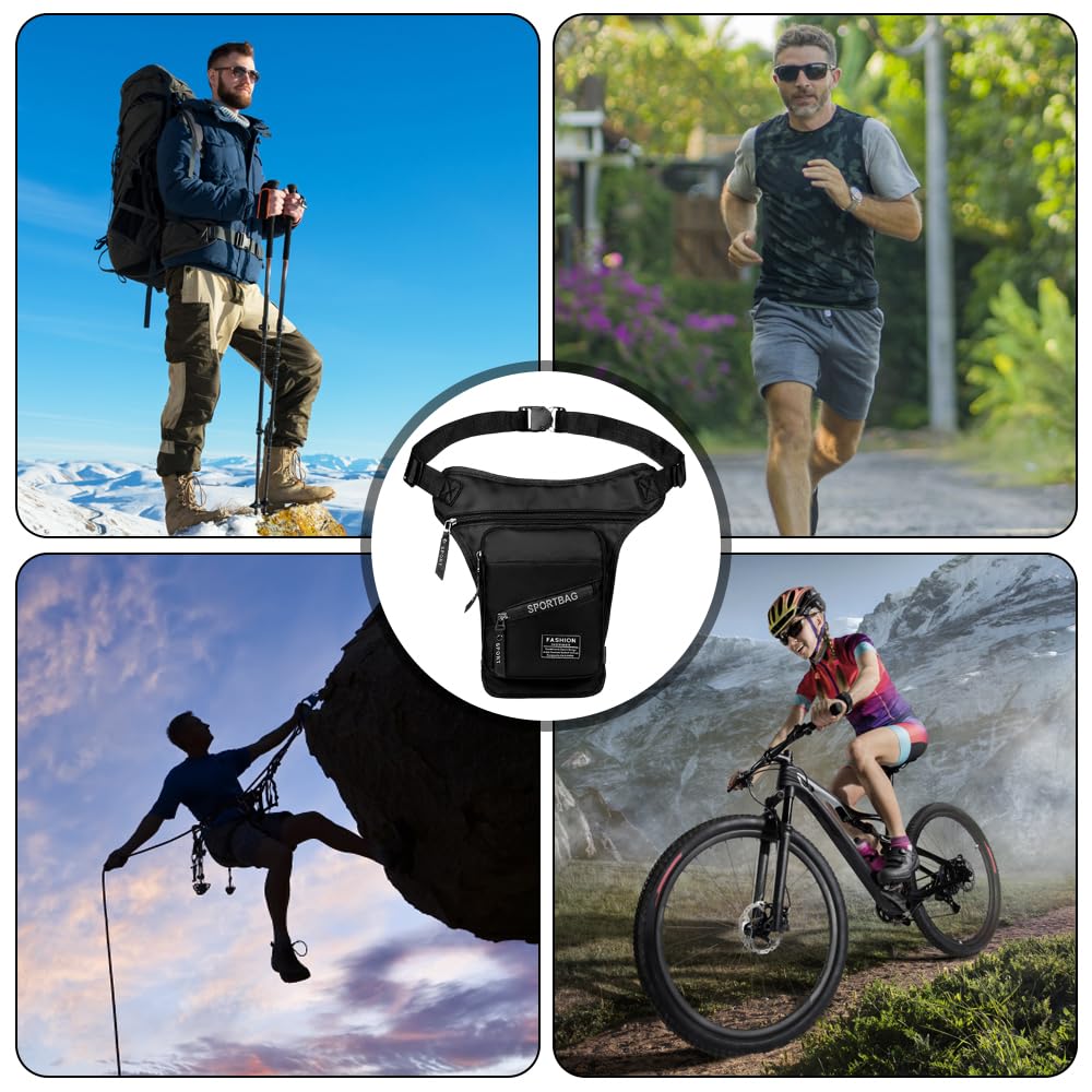 Pernera Moto, Bolsa Pierna Moto, Impermeable, de Nailon, para,otocicleta, con Cierre de Cremallera, para Hombres y Mujeres, Riñonera con Correas para Piernas Extraíbles para Ciclismo, Negro