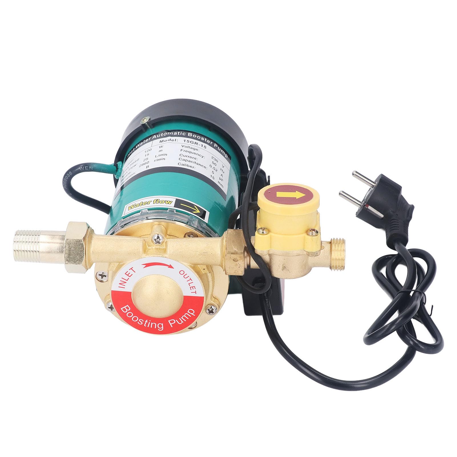 FTVOGUE Bomba Elevadora de Presión de Agua Automática, Bomba de Latón de 120W, 25L/min, 49 Pies, con Ventilador de Disipación de Calor para Calentador de Agua Solar Doméstico