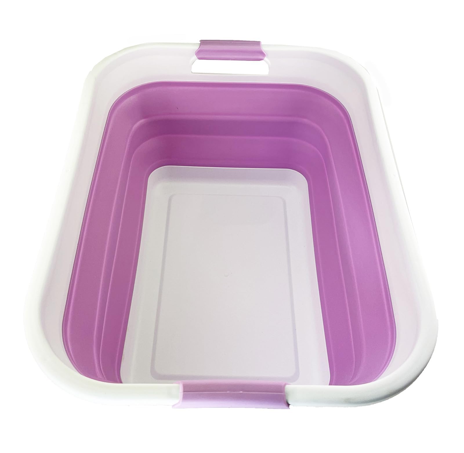 SAMMART 41L Collapsible Plastic Laundry Basket-Foldable Pop Up Storage Container/Organizer-Portable Washing Tub-Space Saving Hamper/Basket (1, White/Pale Purple)