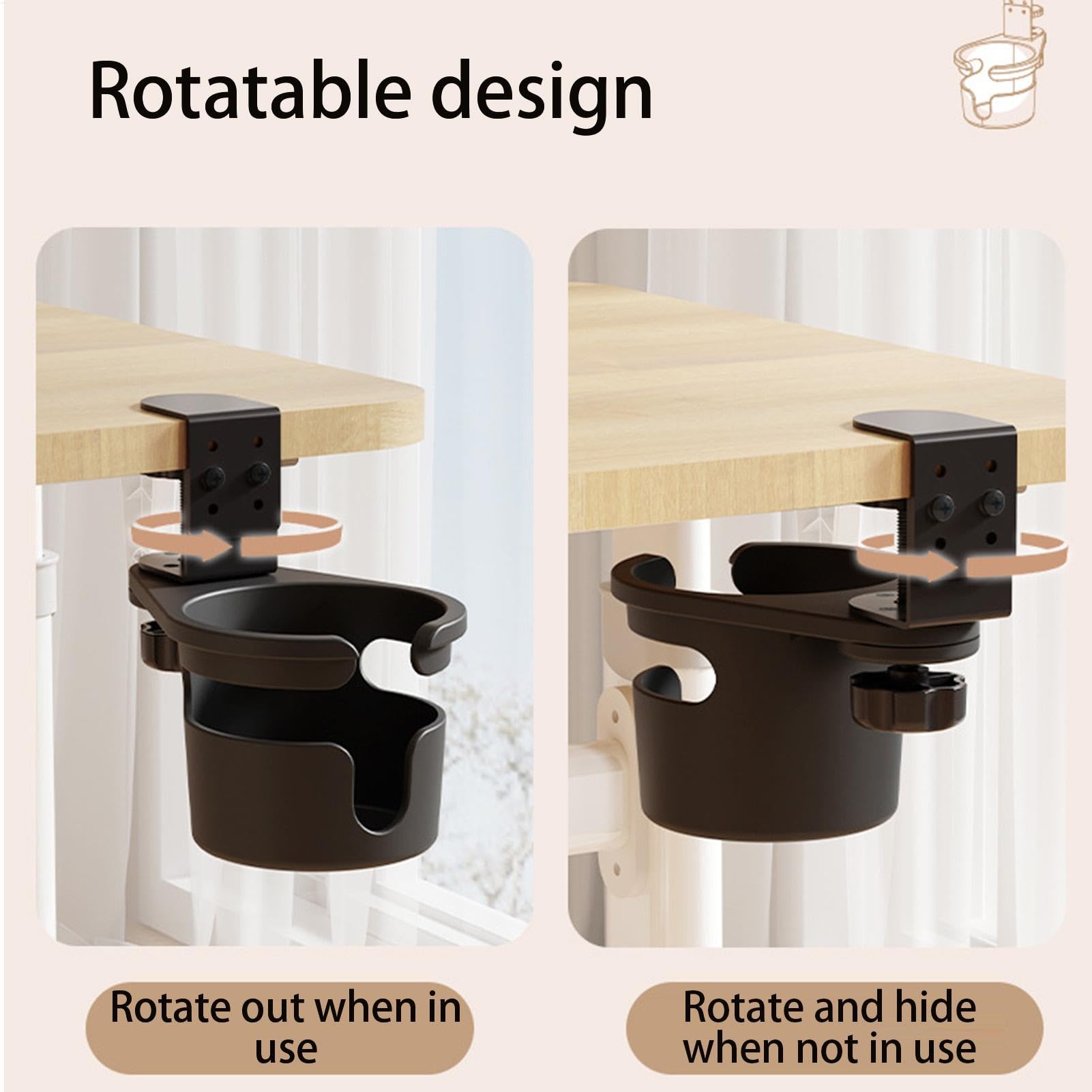 Porte-gobelet De Table Réglable Et Rotatif 360° - Support De Tasse Anti-fuite, Fixation Par Pince - Pour Bureau, Table De Jeu