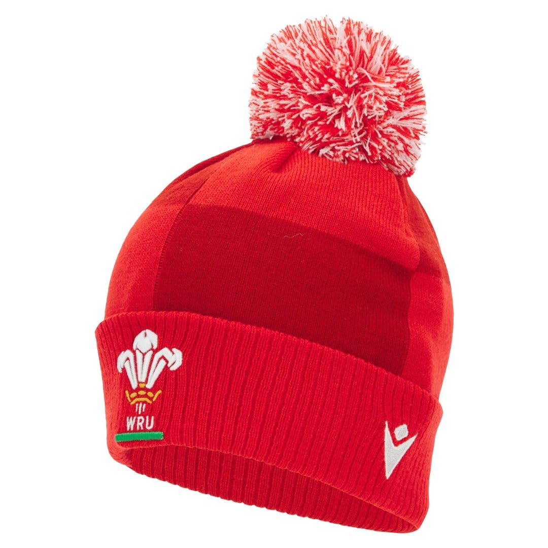 Macron Wales WRU Junior 2025/26 Pom Pom Beanie Red