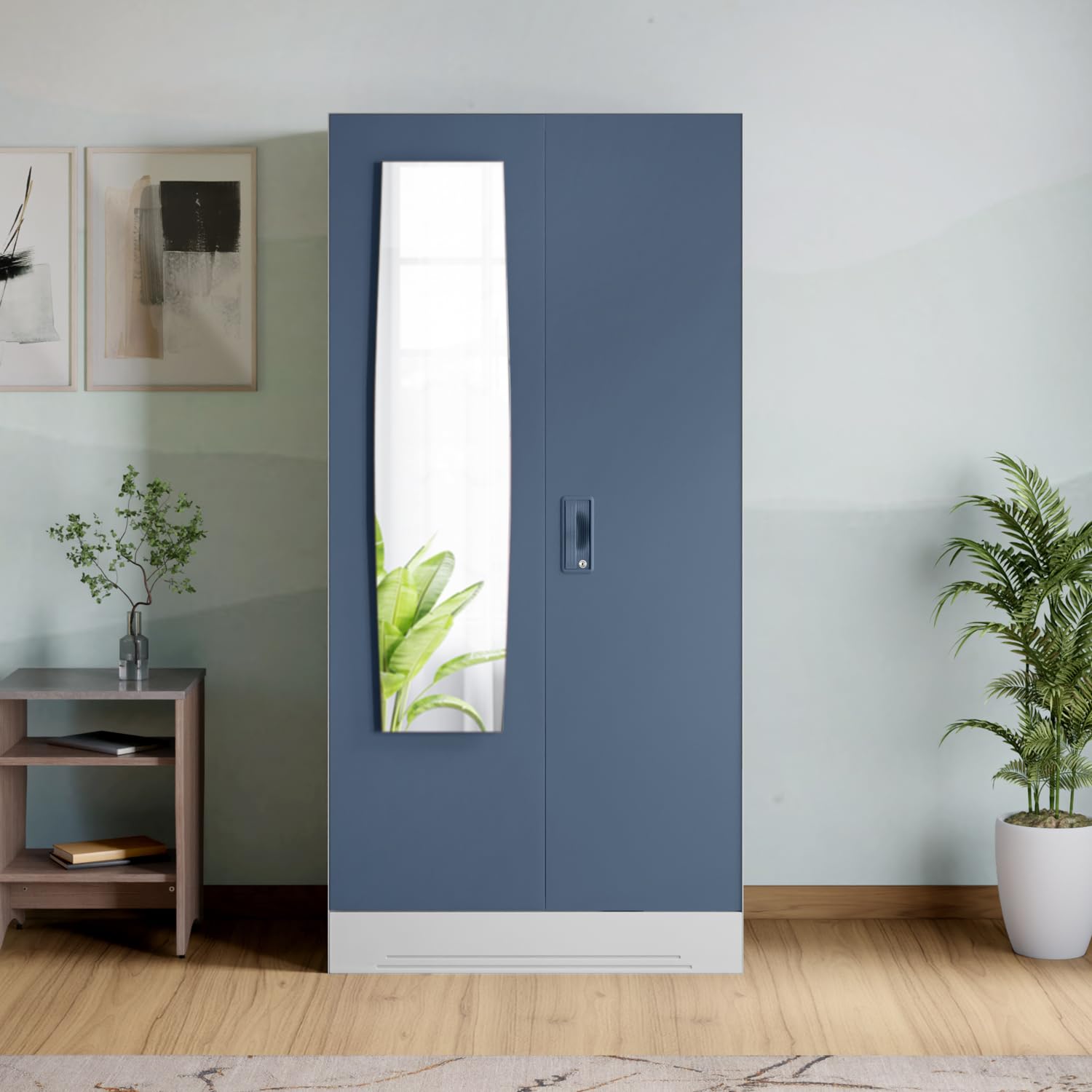 Interio by Godrej Slimline 2-Door Steel Almirah with Plain Mirror (Blue Fusion), 1-Year Warranty, 2 Shelves-image-48