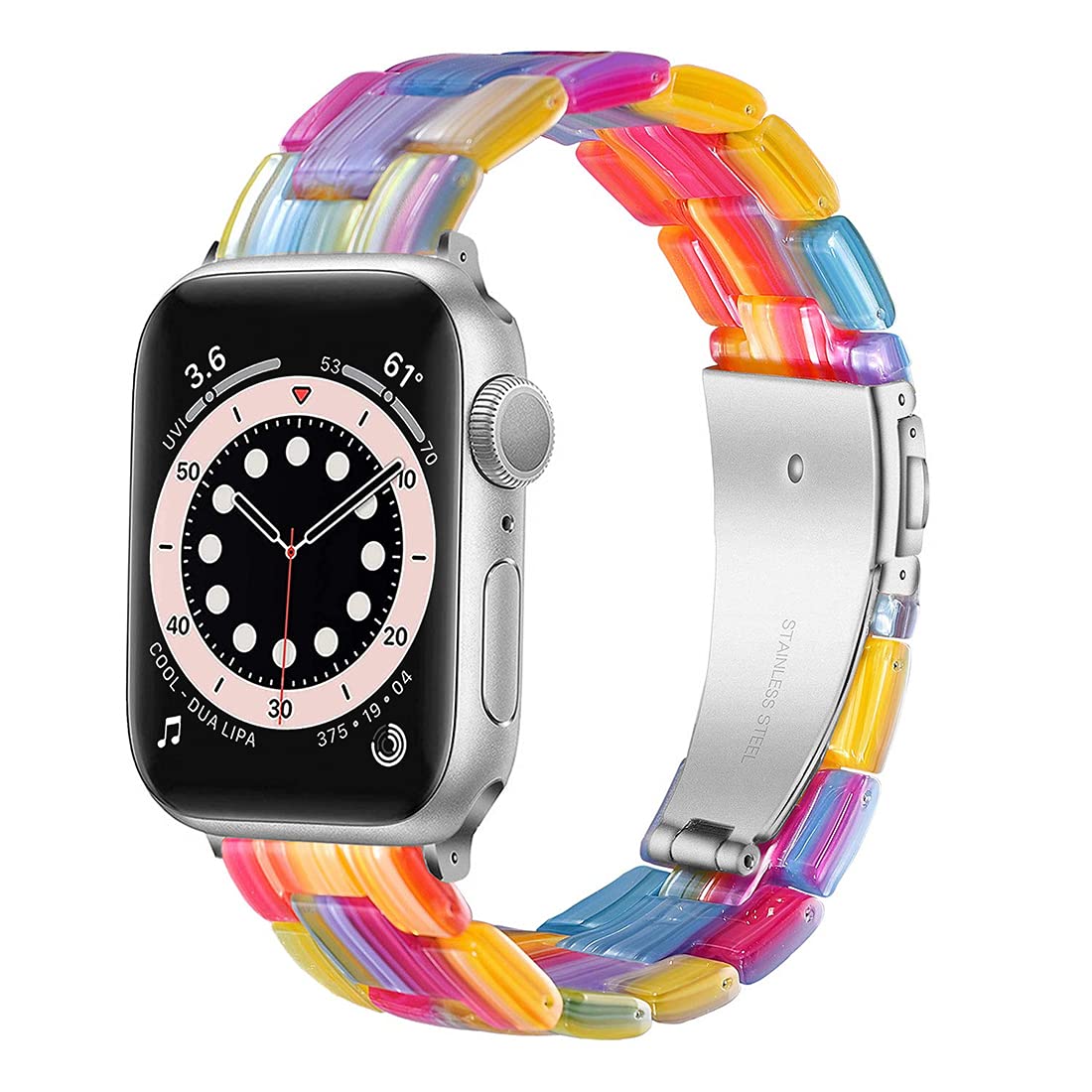 Resin Band Compatible for Apple Watch Band 38mm 40mm 42mm 44mm, HUACAITU Lightweight Resin Wristband Replacement Bracelet for Apple Watch Series SE 6 5 4 3 2 1 iWatch Strap with Stainless Steel Buckle