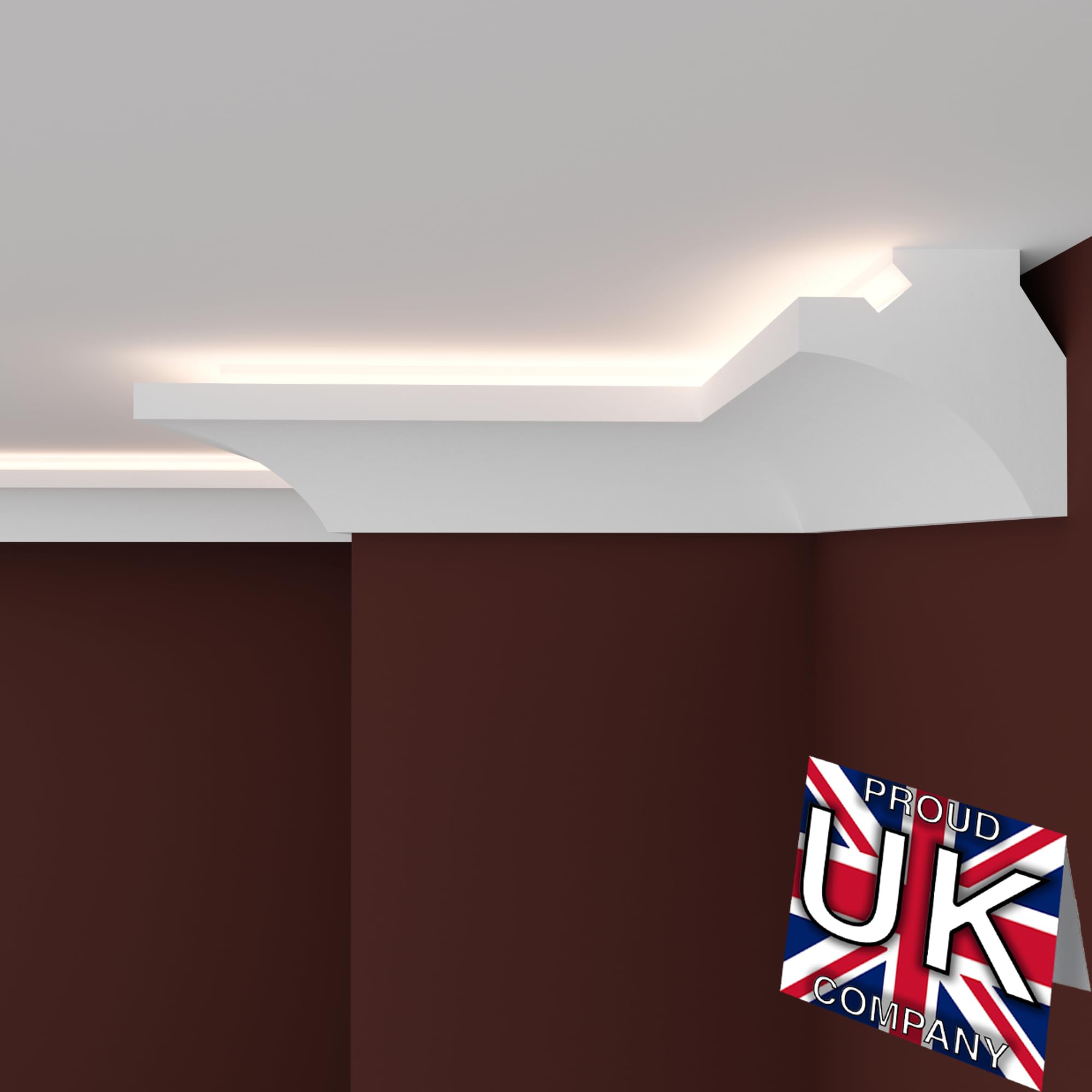 FAST DECOR LED Cornice Coving for Ceilings, Premium Extruded Polystyrene Ceiling Moulding Trim, Lightweight and Paintable Decorative Coving, Durable LED Lighting Coving (CLP13, 6M (3 Length))