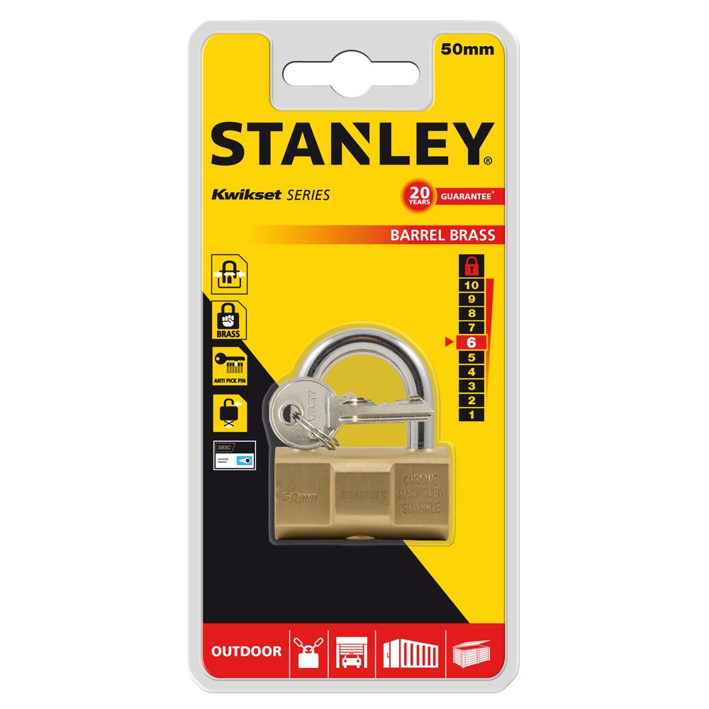 Stanley S742-047 Candado de barril, 3 llaves, Latón, Acero inoxidable, 50 mm