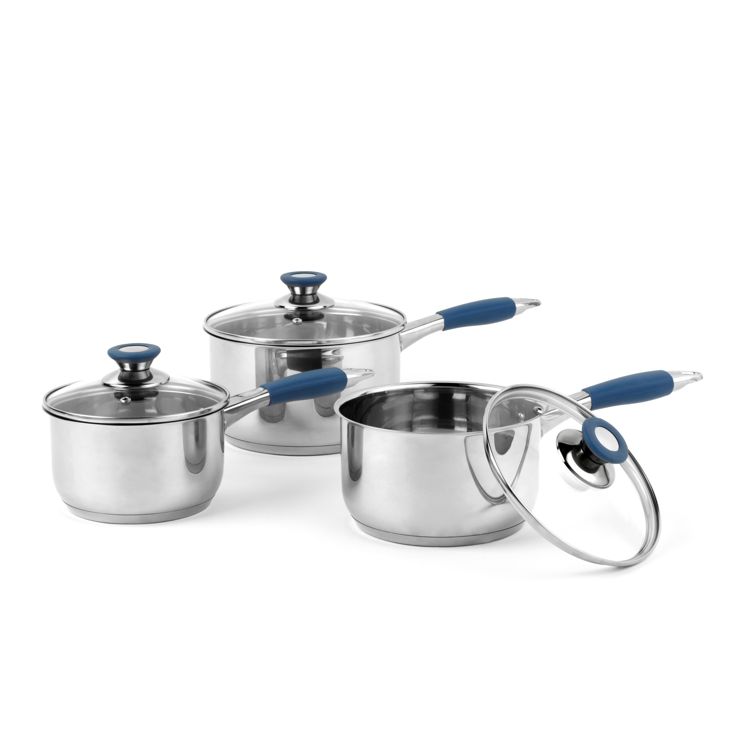 Russell Hobbs® RH01178EU - Batteria di casseruole in acciaio inossidabile da 3 pezzi | 16/18/20 cm | Con coperchi in vetro temperato