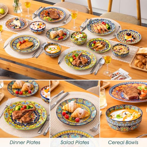 Image of vancasso Plates and Bowls Sets,12-Piece Porcelain Dinnerware Set Service for 4, Bohemian Style Dishes Set for 4, Kitchen Dinner Set, Microwave and Dishwasher Safe, Scratch Resistant, Series KRVI