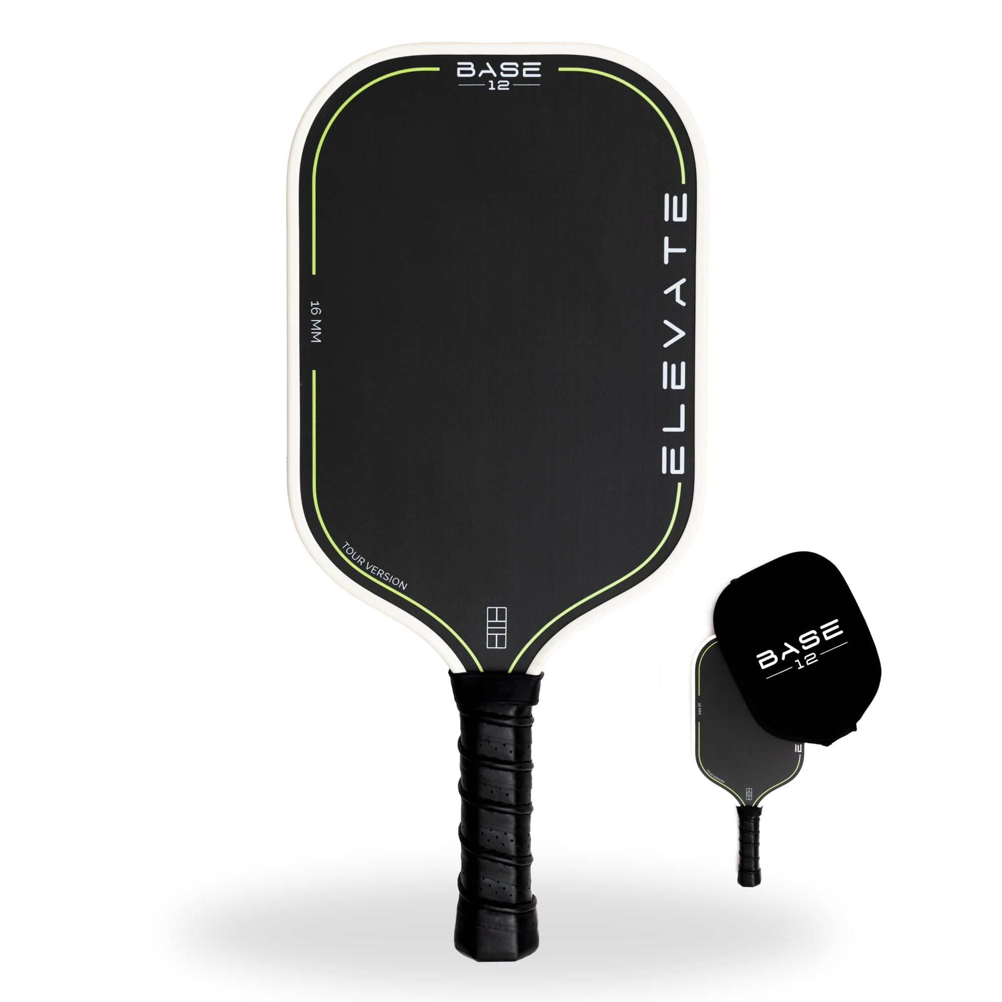 BASE12 Pickleball Schläger Carbon – Premium Paddle 16mm, Raue Oberfläche für Kontrolle & Spin – Ideal für Anfänger & Profis