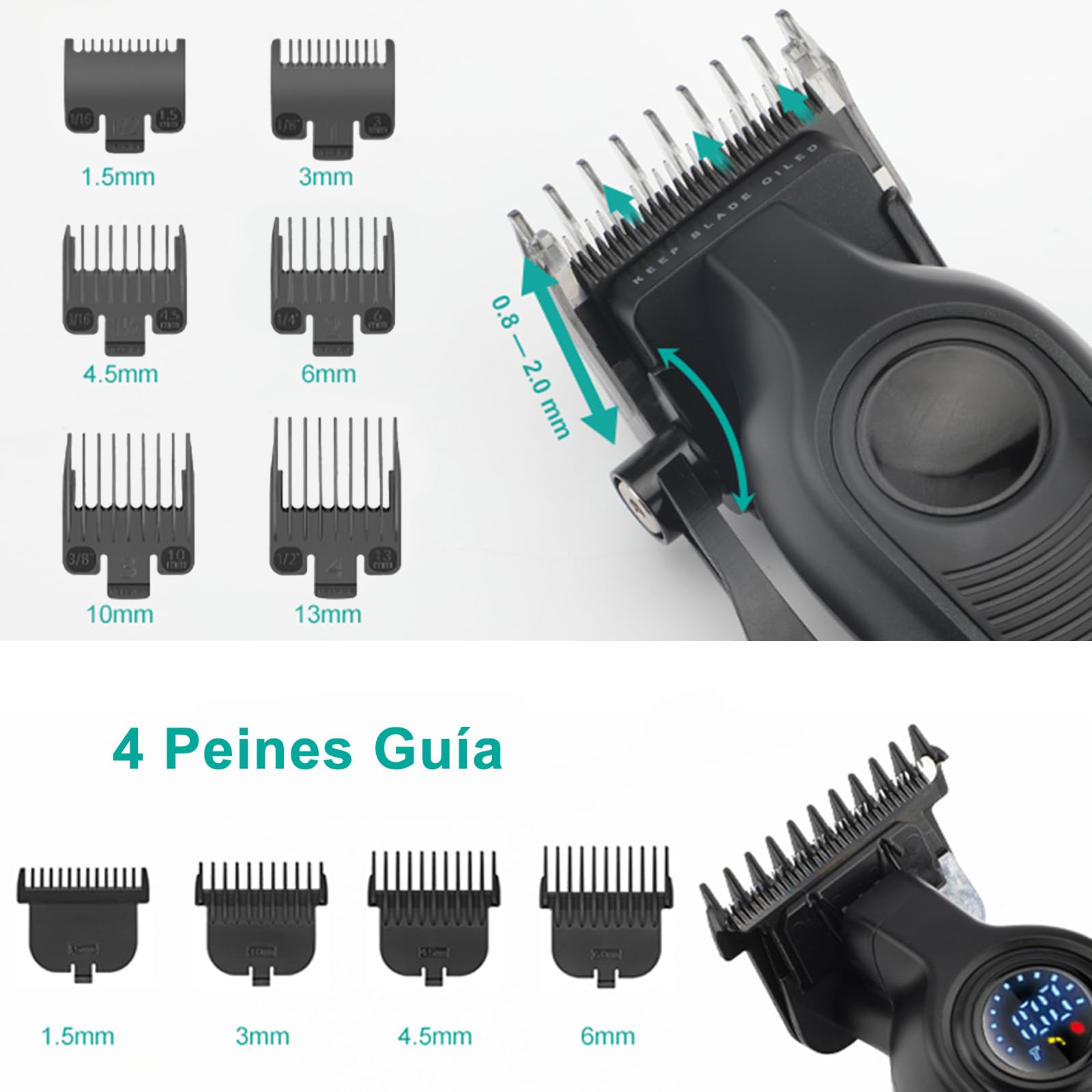 VGR 196 & 996 Set de Maquina Cortar Pelo Profesional, Kit de Maquina, Verde | Cortar Pelo Hombre Inalámbrico con Cuchillas de Cerámica Recubiertas de Titanio, Pantalla LED, 10 Peine Guías y 1 Peine