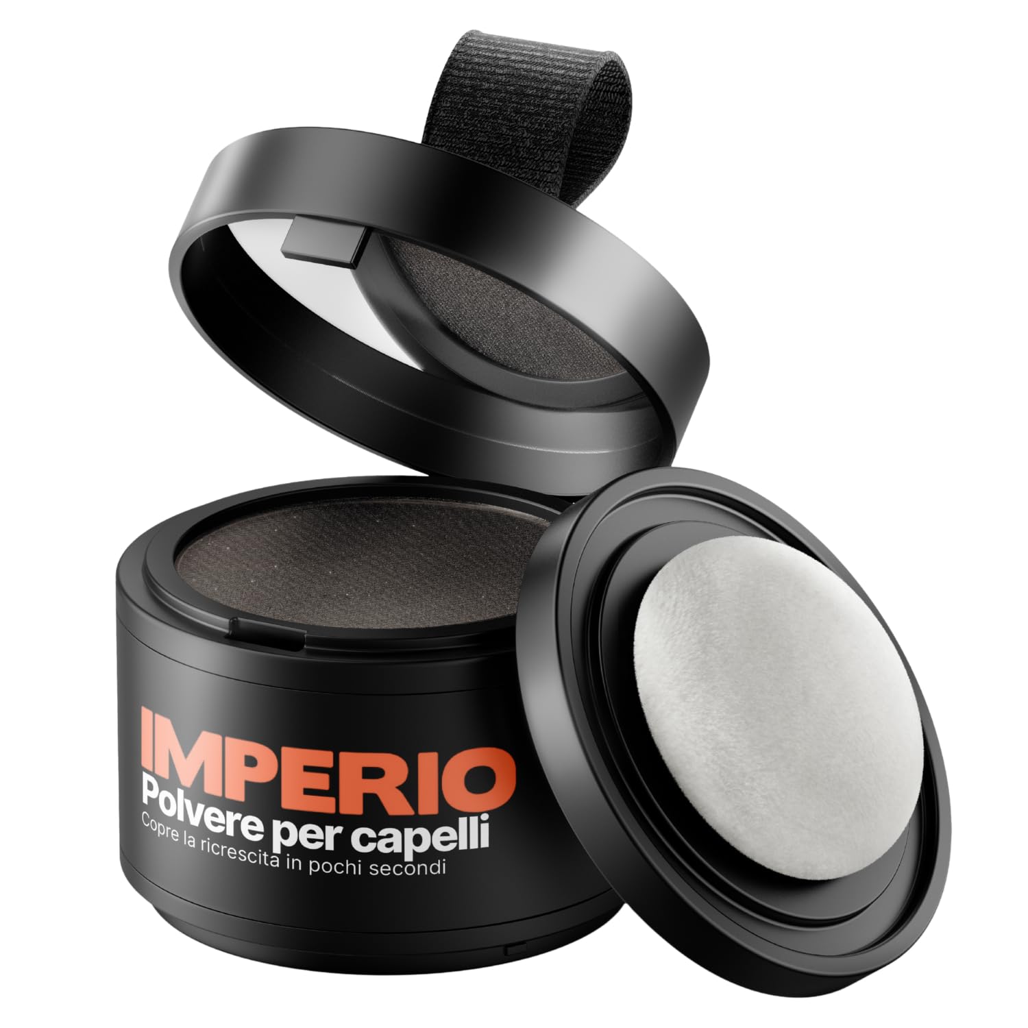 Polvere per capelli IMPERIO - Correttore per infoltimento capelli per donna e uomo, mascara per capelli waterproof per nascondere la ricrescita - 4g (castano scuro)