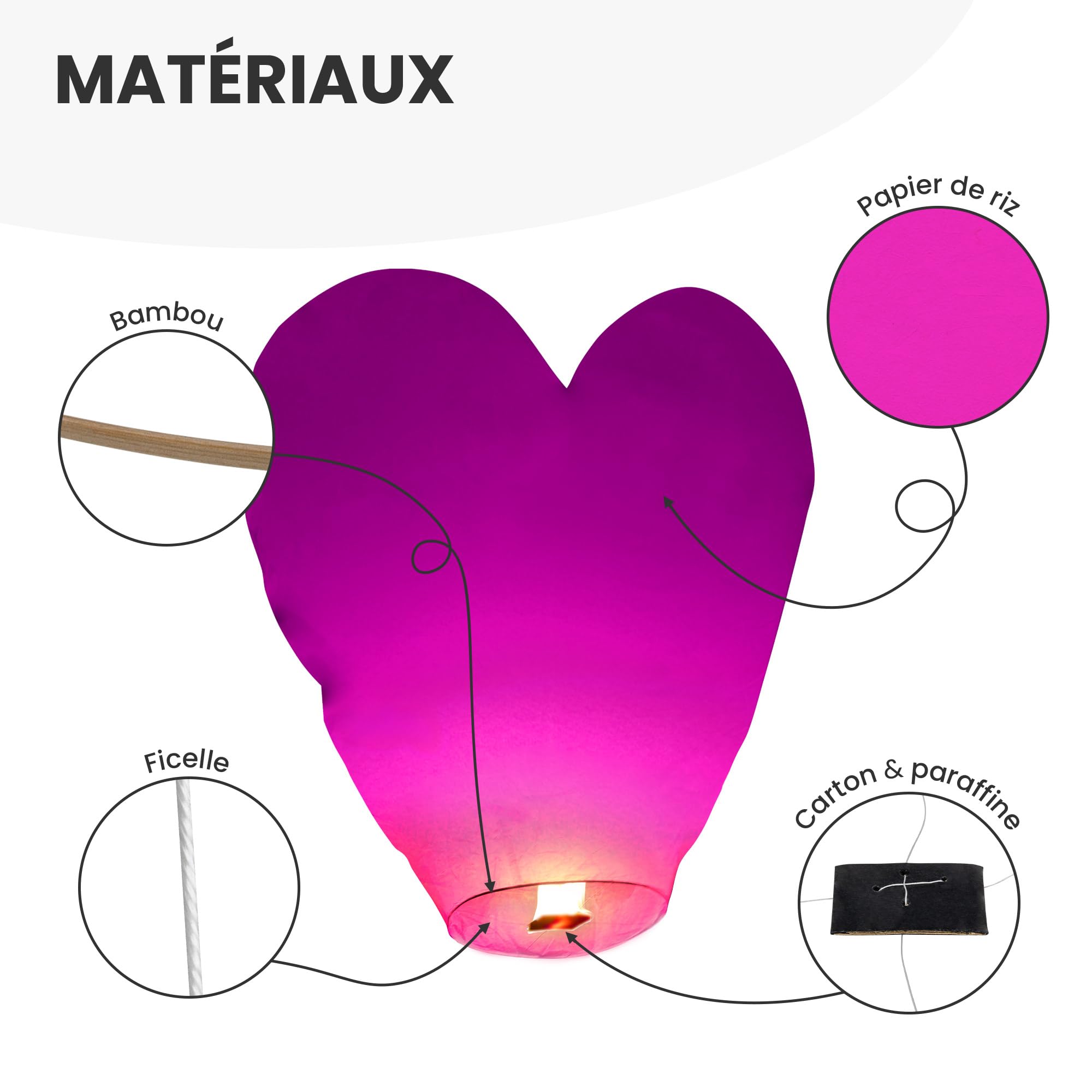 Lot de 10 Lanterne Volante en forme de coeur 60 x 120 cm - 10x Lanterne Chinoise Volante Rose - Lanterne Papier idéal pour soirée romantique, St Valentin et mariage en extérieur
