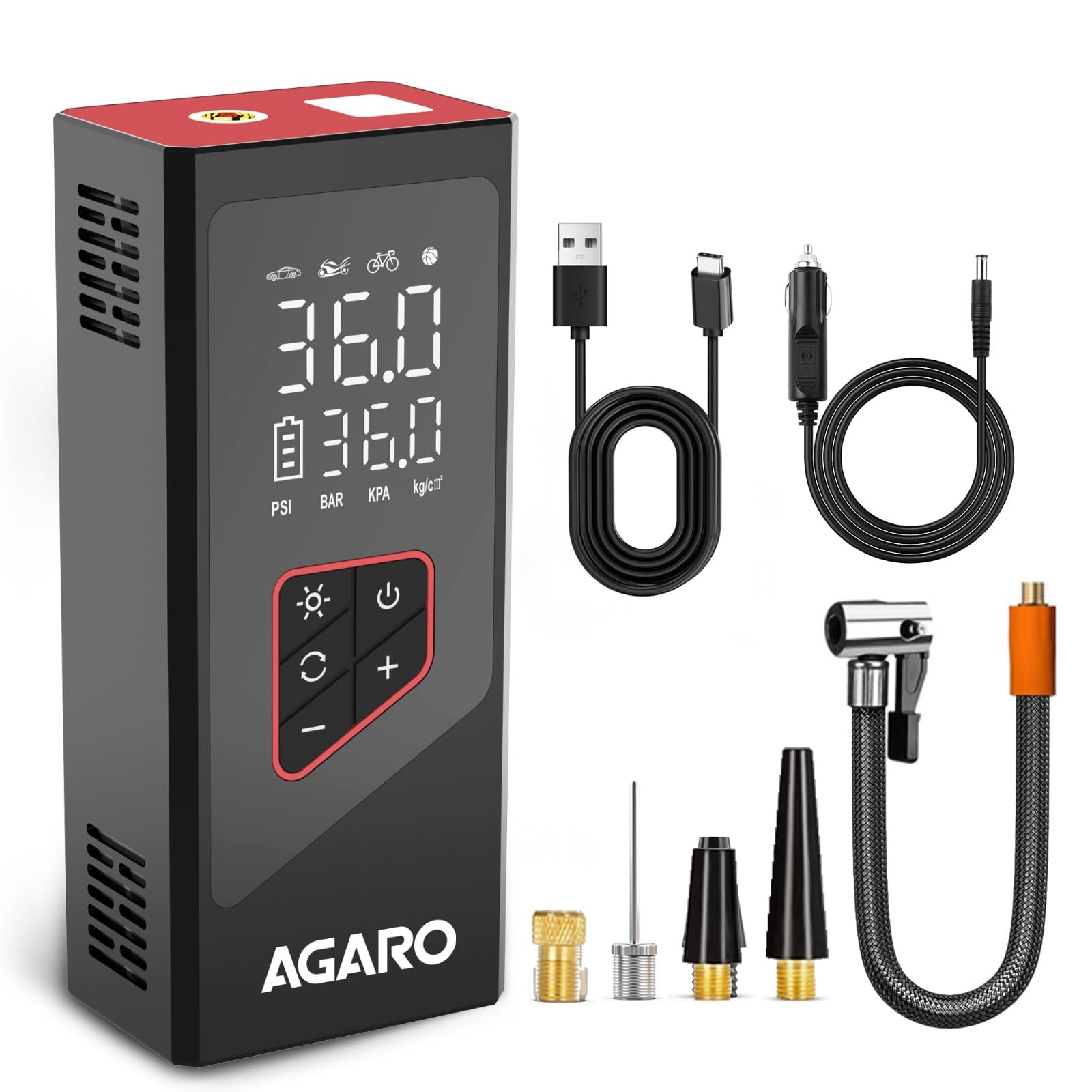 AGARO Regency Cordless Tyre Inflator, Portable Air Compressor,Flash Light, Power Bank,Multipurpose Use,Rechargeable,Up to 150 Psi Air Pump for Car, Bi...