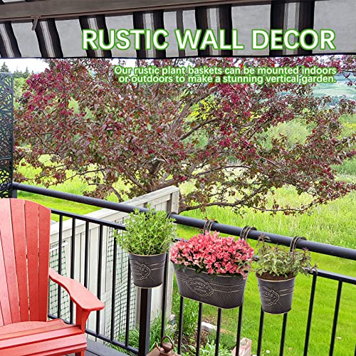 Image of PerGar 3 Pack Metal Railing Planter Box Outdoor, 10.6 inch Hanging Flower Pots with Detachable Hooks & Drainage Holes, Rail Planter Boxes for Balcony Deck Porch Fence Garden Home Decoration, Black