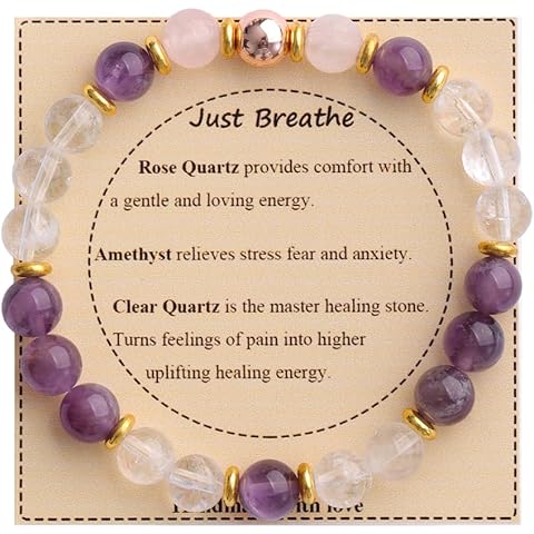 KSQS Healing Stone Bead Bracelet for Women, Natural Gemstones Balance Protection Bracelet, Spiritual Crystal Beads Bracelet Anxiety Relief with Meaning Card