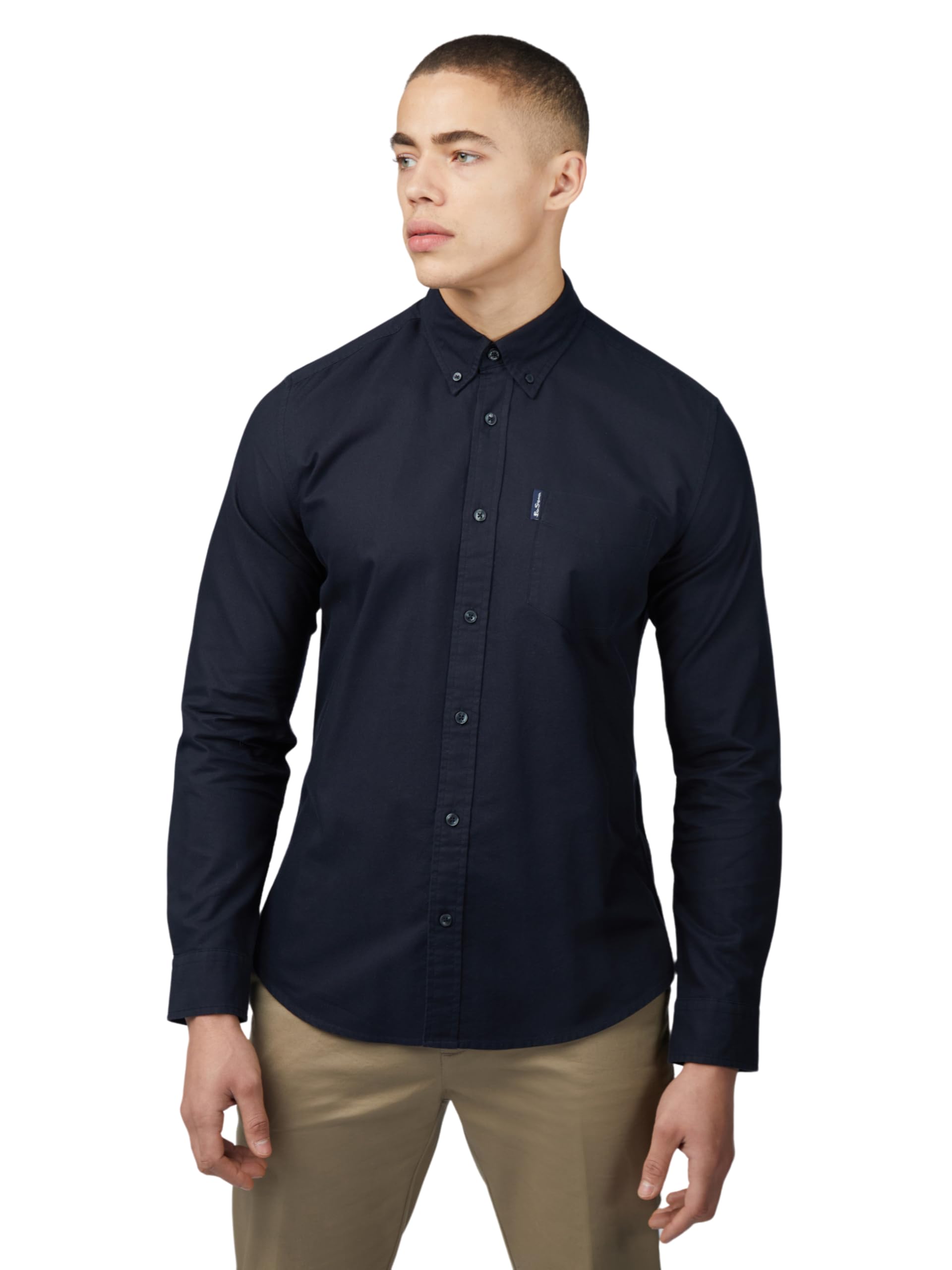 Ben Sherman Men's Button-Down Collar Signature Oxford Shirt, Tab Logo Pocket, Long Sleeved, Regular Fit (Black) XXL