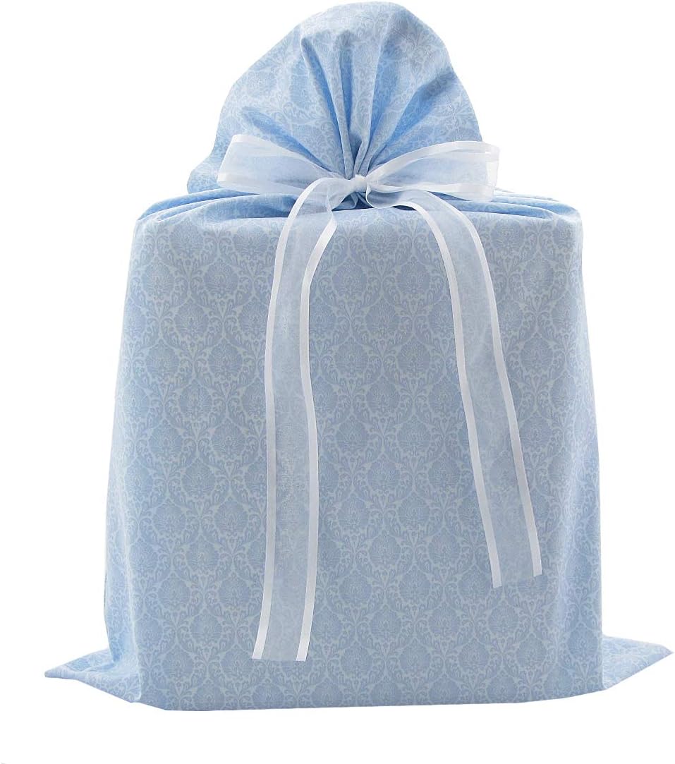 Featured Product Damask Reusable Fabric Gift Bag for Wedding, Bridal Shower, Birthday or Any Occasion (Steel Blue, Large 20 Inches Wide by 27 Inches High)