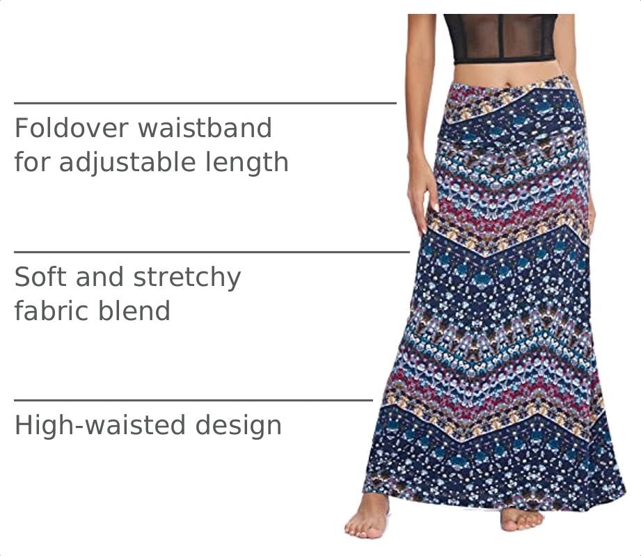 Image of Urban CoCo Women's Stylish Spandex Comfy Fold-Over Flare Long Maxi Skirt