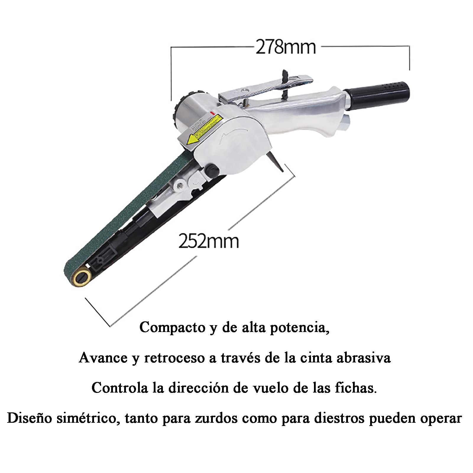 Lijadora neumática de mano para amolar madera, metal y piedra, correa de circonia, tamaño de correa de 20 mm x 520 mm