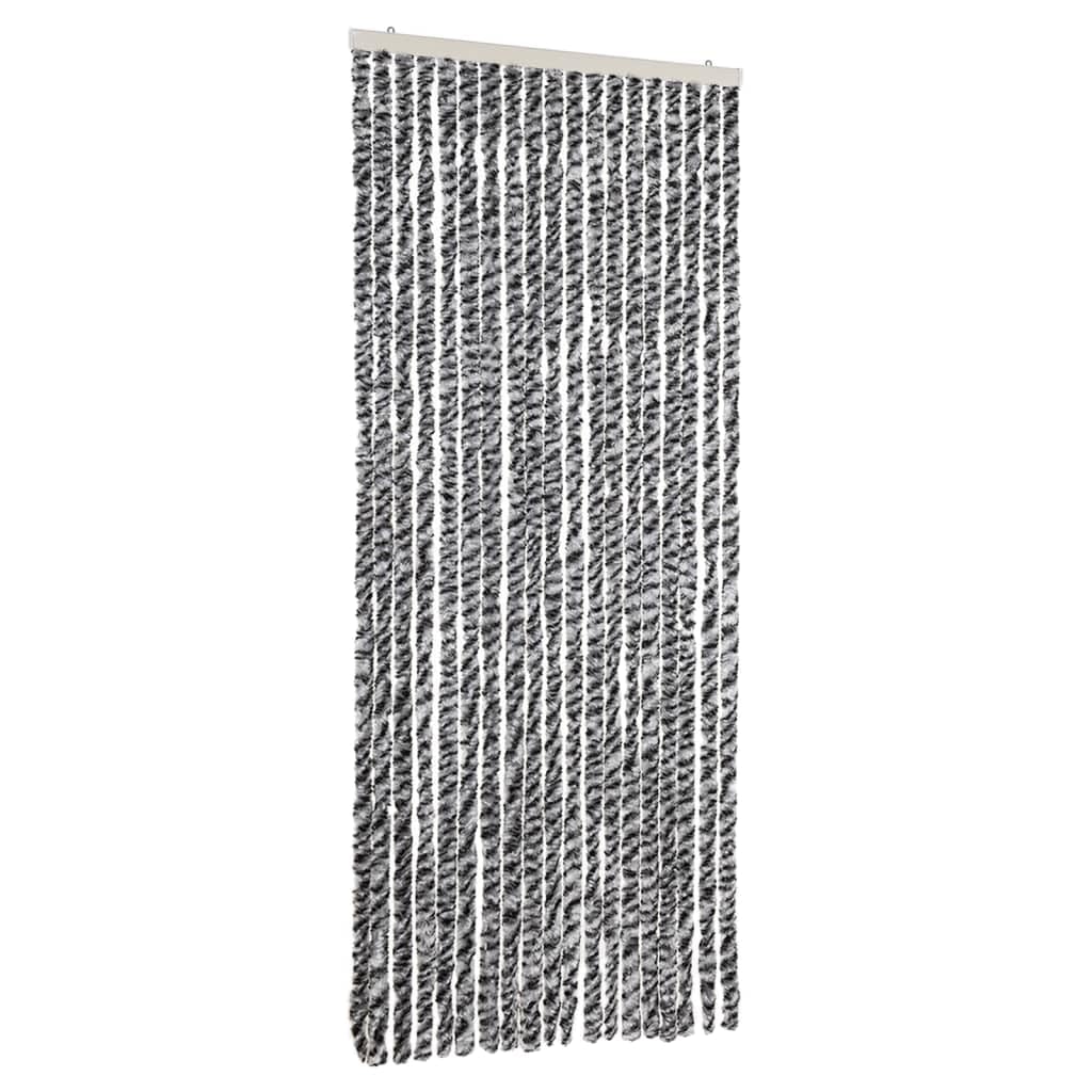 vidaXL Fly Curtain, Insect Blind with Hook, Door Curtain, Adjustable Length and Width, Grey and Black and White, 56 x 185 cm Chenille