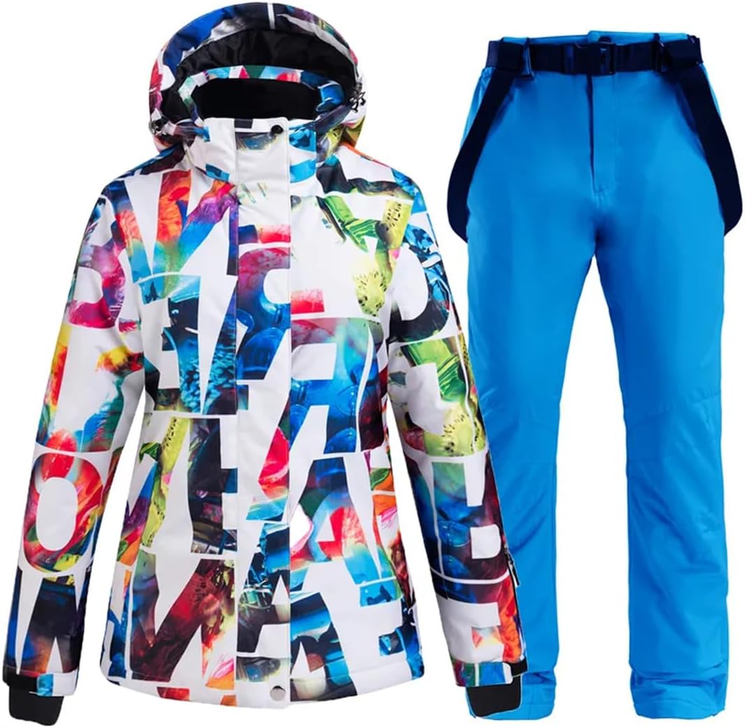 Hcclijo Women Winter Waterproof Pants+Jacket Set Thickened Warm Snowboard Jacket Sports Snow Clothes