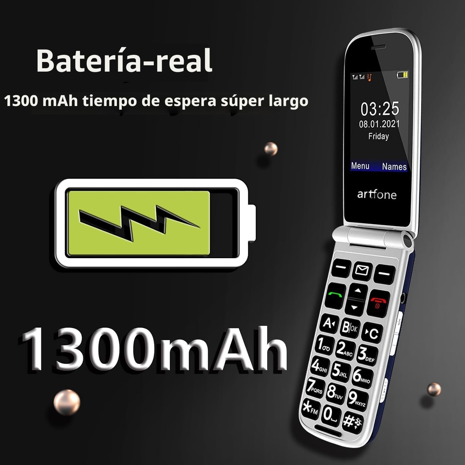 artfone F20 Azul - 2G gsm Teléfono móvil de Tapa para Mayores丨Botones y Teclas Grandes丨Pantalla 2,4" 丨Llamada Rápida丨Movil para Mayores丨Botón SOS丨Bateria 1300mAh丨Doble SIM丨USB-C丨Volumen Alto丨Bluetooth