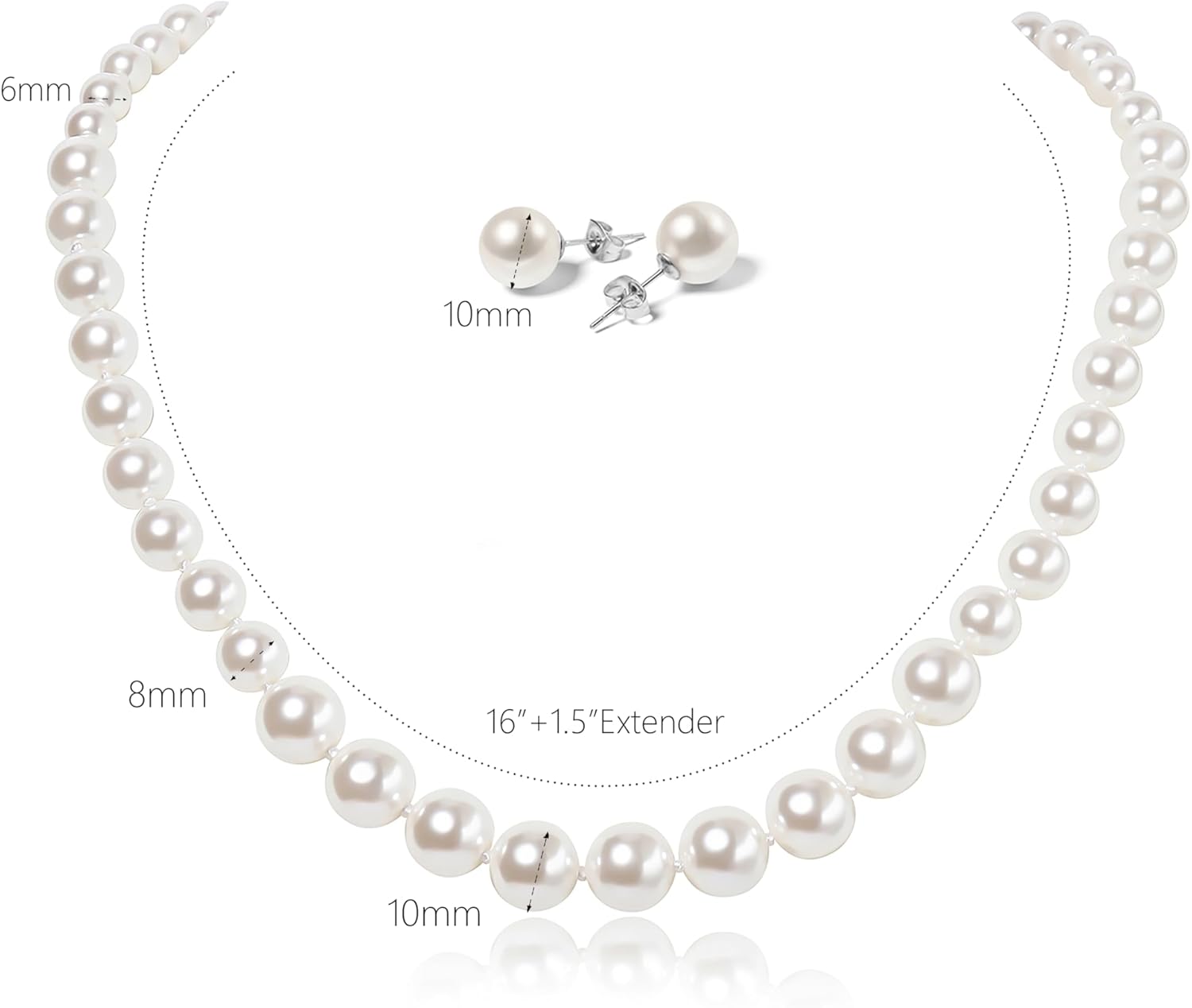 Pearl Necklace Set for Women Faux Pearl Necklace & Stud Earrings Costume Jewelry Set, Wedding Bridesmaid Prom Gifts - Image 6