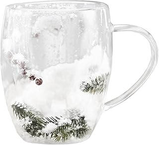 Christmas Tree Coffee Mugs,Double Walled Insulated Glass Cups with Snowflake Pine Needle,Cute Mug for Tea Coffee Milk, for Friends Family Boys and Girls-300ml(A-White)