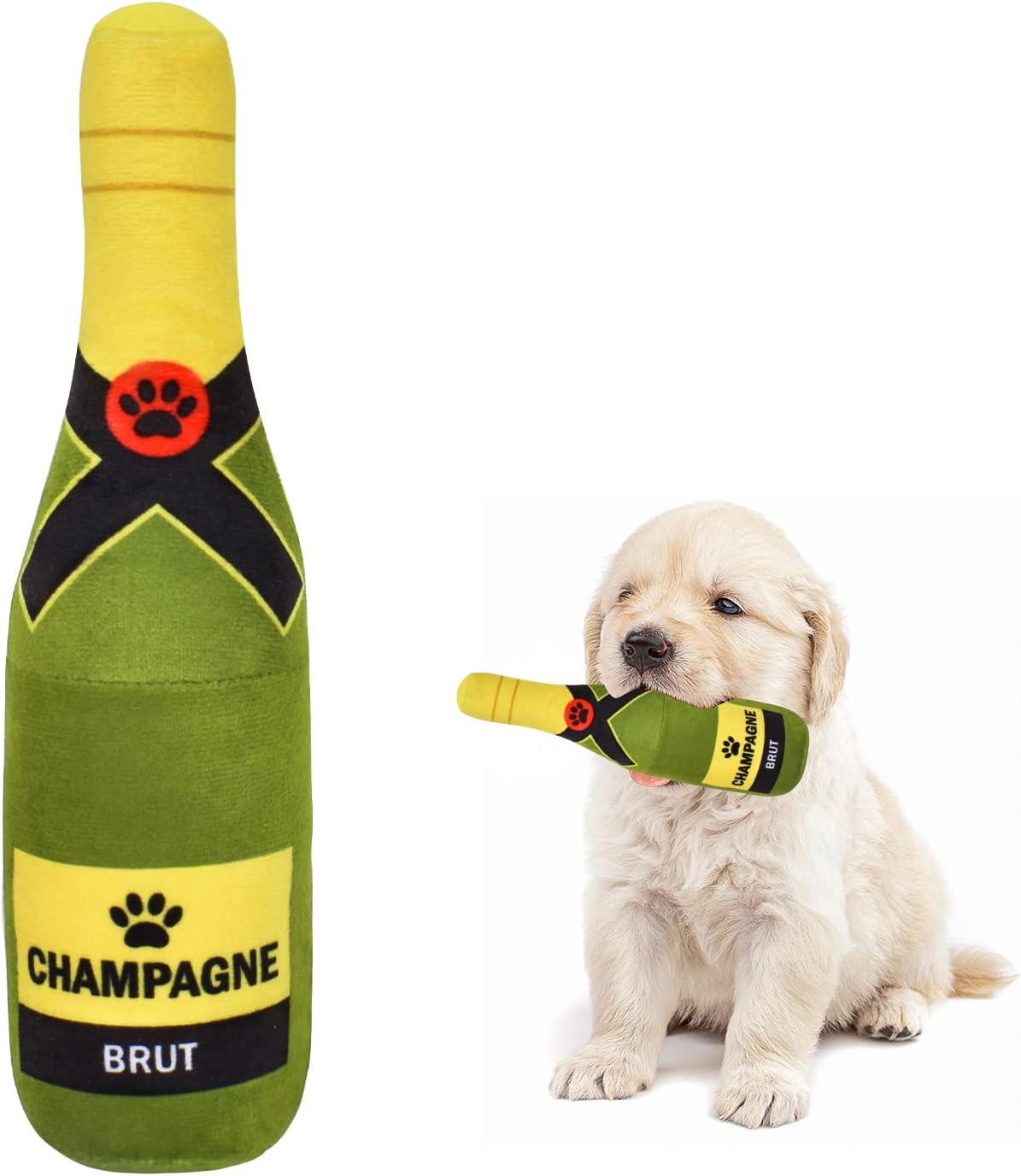 Plush Dog Toy Squeaky Stuffed Dog Toys, Plush Champagne Bottle 22 cm, Dog Interactive Toy Squeaky Pet Toys for Dogs, Puppies, Small Medium Large Dogs, Pets