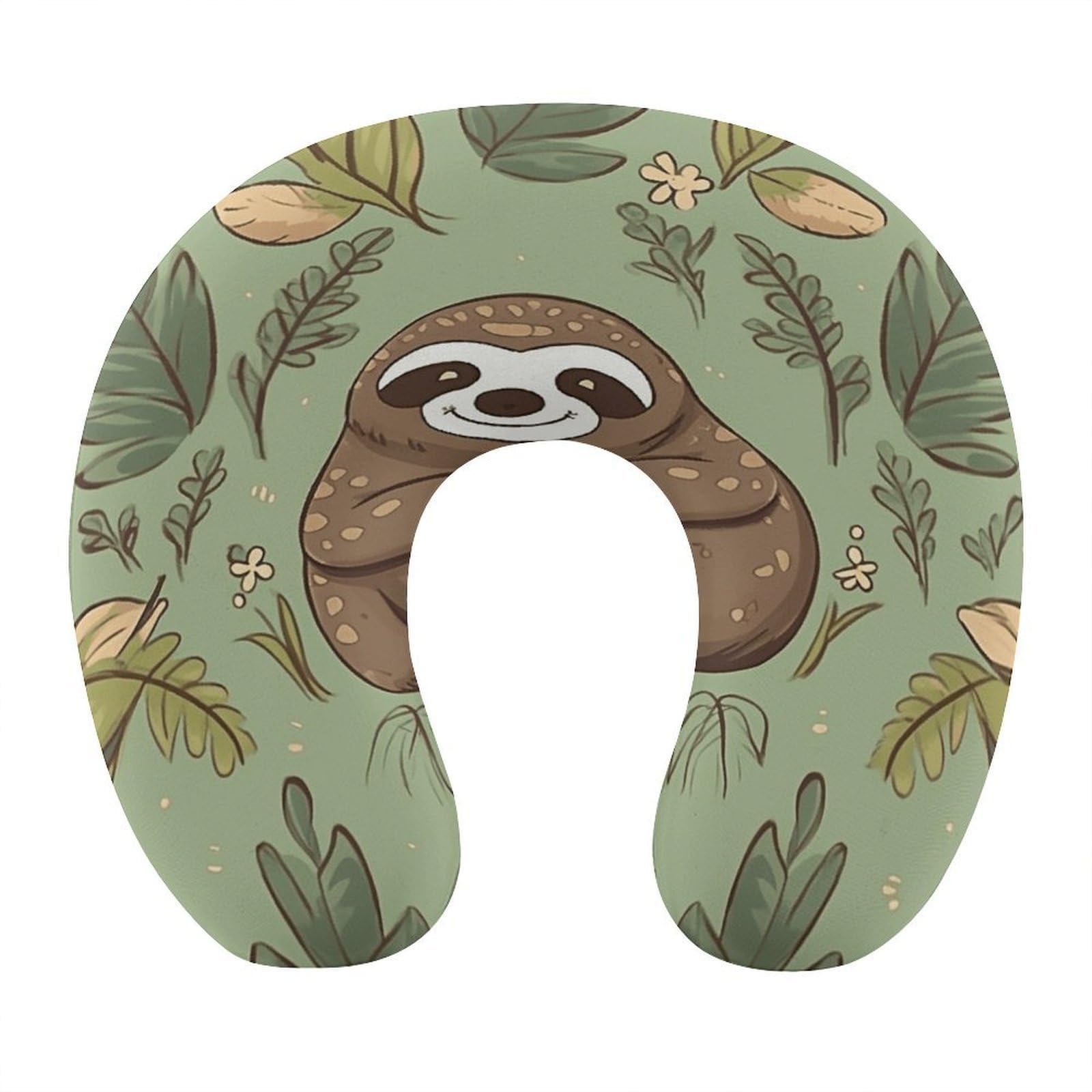 Adfgyerh Style Sloth On The Grass U-Shaped Pillow，Memory Foam Pillow Core，Cushion ，Provide Neck Support ，Travel Pillow，Suitable For Airplanes, Cars, Homes, And Offices.