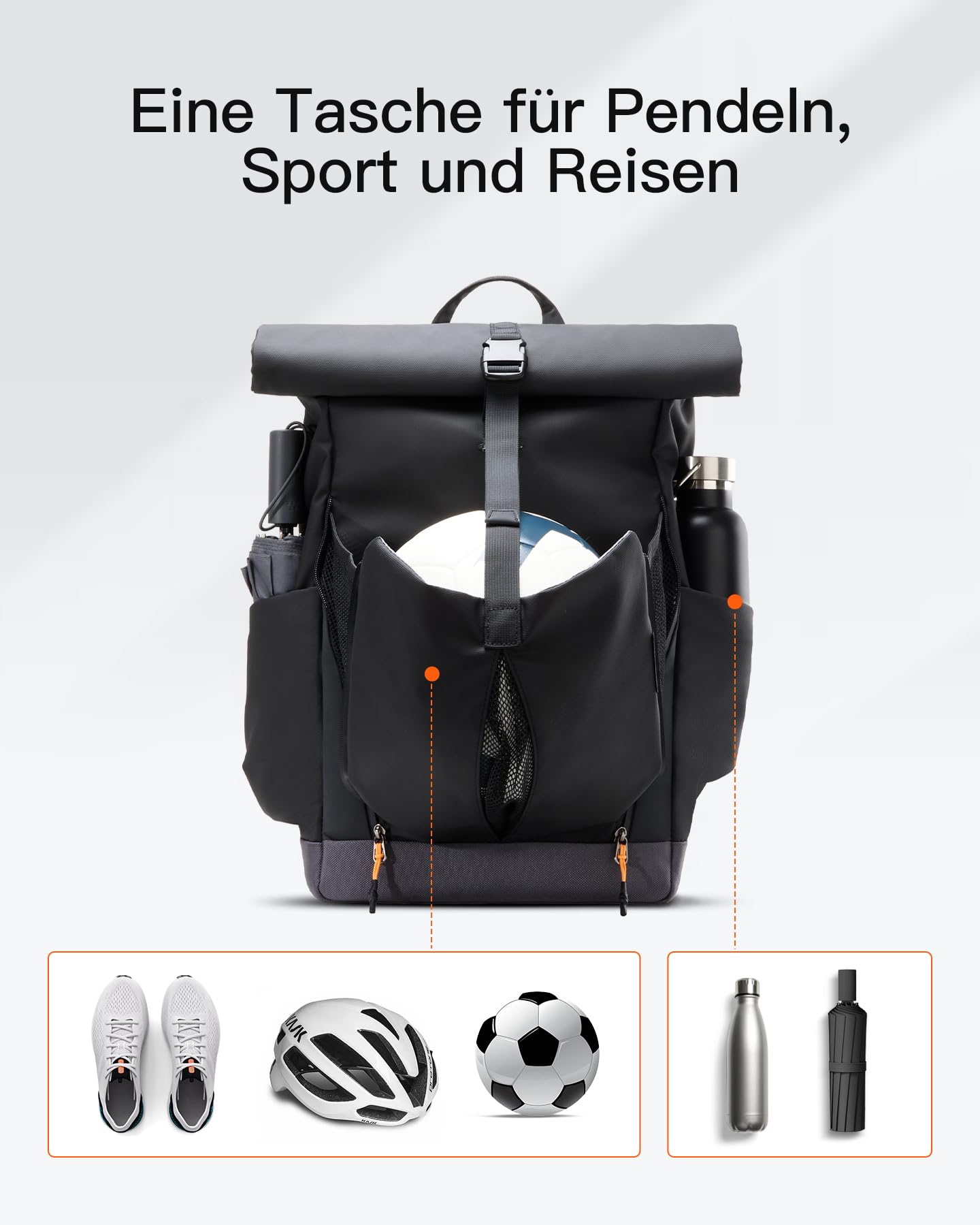 Inateck Laptop RollTop Rucksack Herren Damen 25L, Spritzwassergeschützt Schulrucksack Reiserucksack Stylische Tagesrucksack mit 17 Zoll Laptopfach, für Freizeit Job Sport Reisen