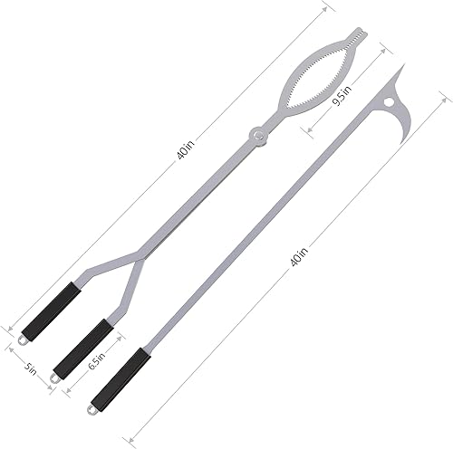 Miniatura 3 de Juego de pinzas para fuego de 40 pulgadas, agarradores de leña y atizador de fuego, agarradores de troncos grandes de acero inoxidable para fogón al